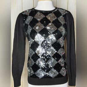 Vintage Le Chois Sequin Argyle Wool Silk Sweater